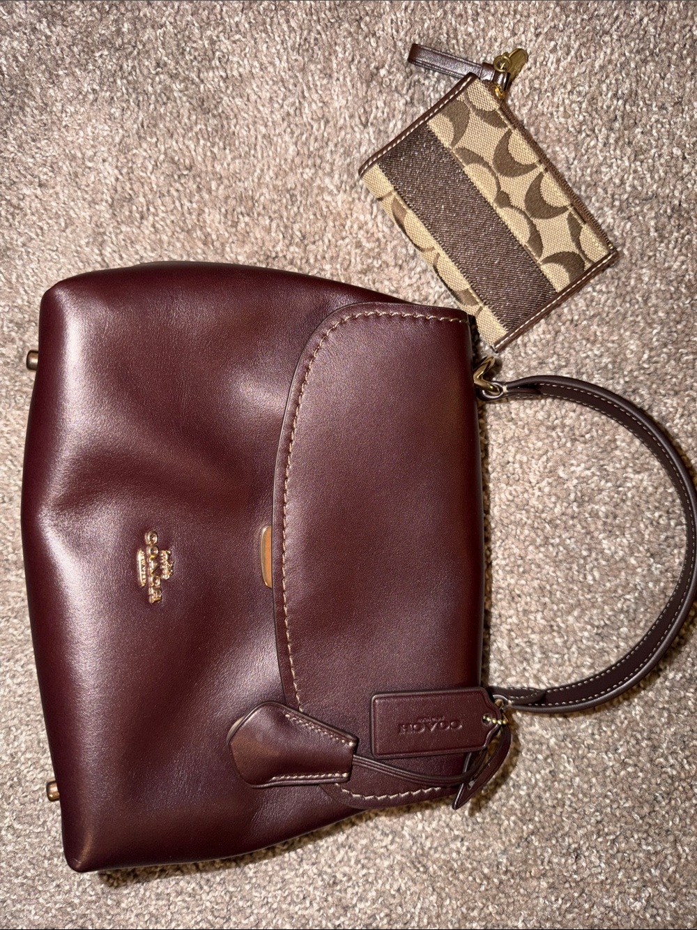 Coach Burgundy Leather Satchel with Signature Card Case